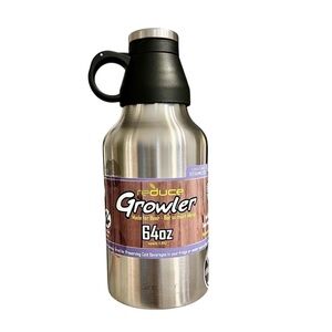 Stainless Steel 64oz Growler Silver with Black Cap NWT